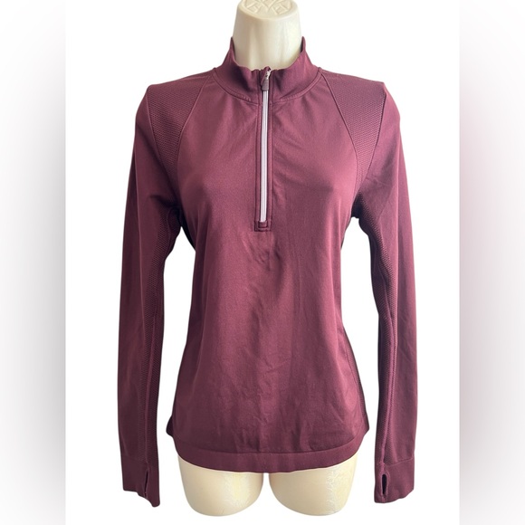 Tory Burch Sport Size L Seamless 1/2 Zip Pullover Maroon Sweatshirt Slim Fit - Picture 1 of 16